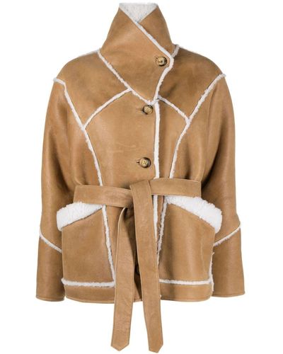 Maje Manteau en cuir Gabelo à détails lainés - Marron