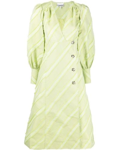 Ganni Vestido de manga larga con cuello en V - Verde