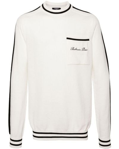 Balmain Logo-embroidered Wool Jumper - White