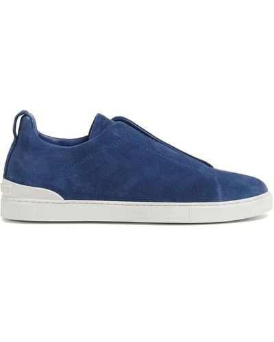 Zegna Triple Stitch Suède Sneakers - Blauw