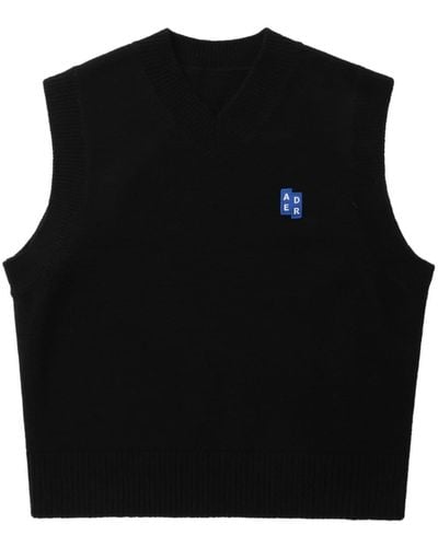Adererror Tetris-appliqué Knitted Top - Black