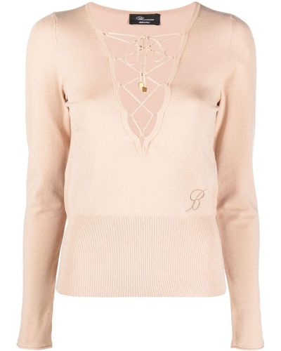 Blumarine Lace-up Fastening Knit Sweater - Natural