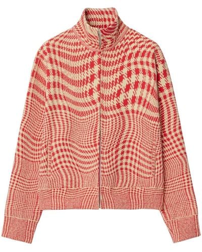 Burberry Houndstooth-pattern Zip-up Jacket - Red