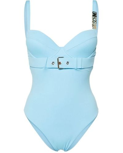 Moschino Logo-lettering Buckle-strap Swimsuit - Blue