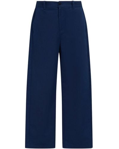 Marni Logo-waistband Straight-leg Cotton Trousers - Blue