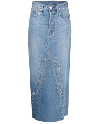 Anna Sui Jupe mi-longue en jean à clous - Bleu