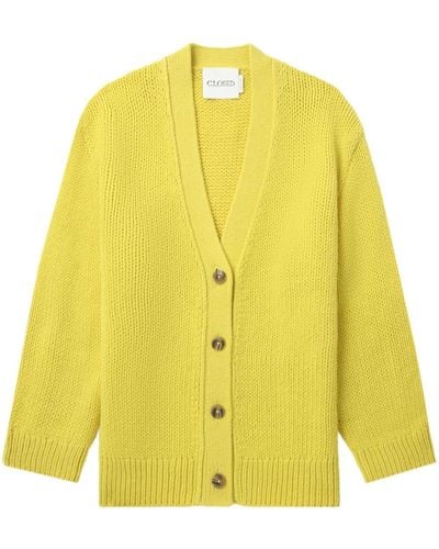 Closed V-neck Button-up Cardigan - Yellow