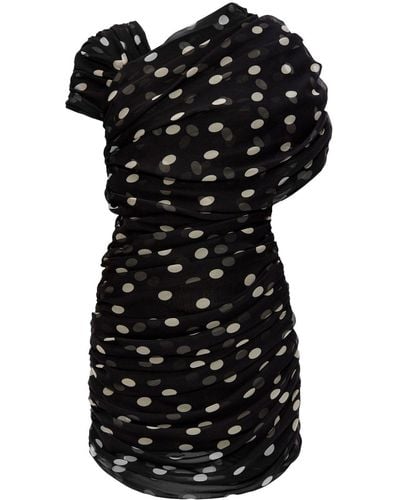 Saint Laurent Silk Dress With Polka Dot Pattern - Black