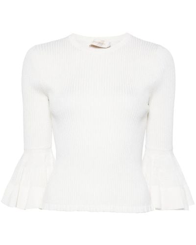 Zimmermann Natura Ruffled Knitted Top - White