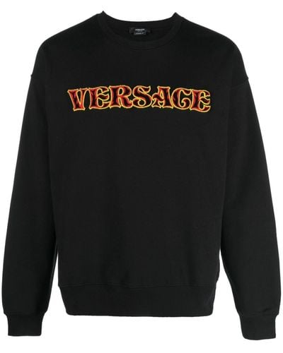 Versace Logo-embroidered Cotton Sweatshirt - Black