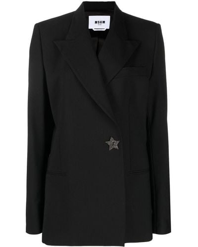 MSGM Double-breasted Star-detail Blazer - Black