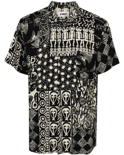 YMC Malick Graphic-print Twill Shirt - Black