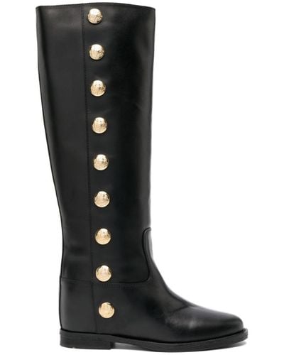 Via Roma 15 Golden-buttonned Leather Boots - Black