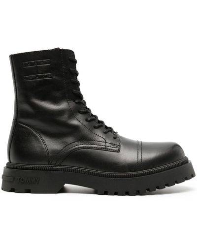Tommy Hilfiger Logo-debossed Ankle Leather Boots - Black
