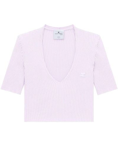 Courreges Ribbed Knit V-neck Top - Pink