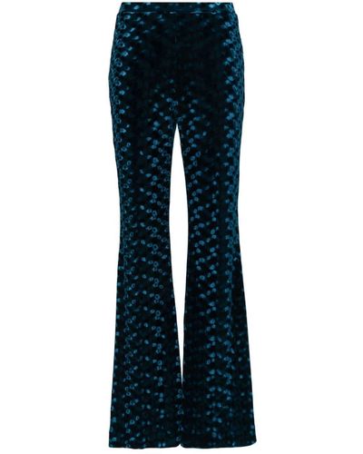 Diane von Furstenberg Velvet Flared Trousers - Blue