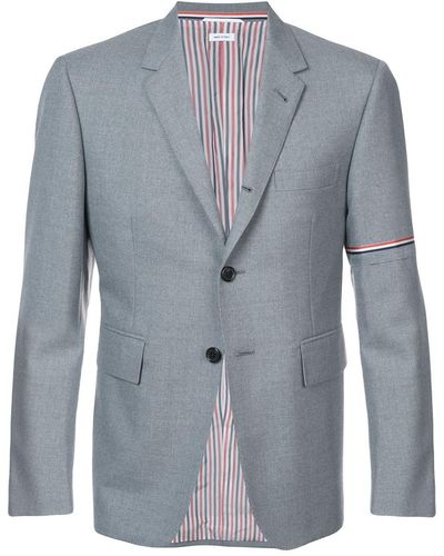 Thom Browne Single Breasted Sport Coat With Red, White And Blue Selevedge In Medium Grey School Uniform Twill - Grigio