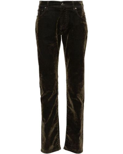Corneliani Mid-rise Tapered Velvet Jeans - Black