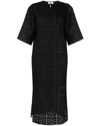 Ganni Broderie-anglaise Organic Cotton Midi Dress - Black