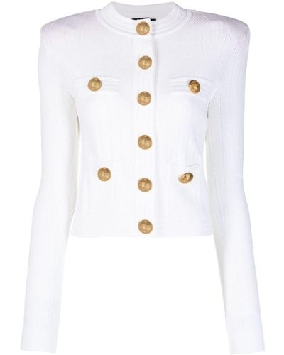 Balmain Gold Embossed Buttons Knit Cardigan - White