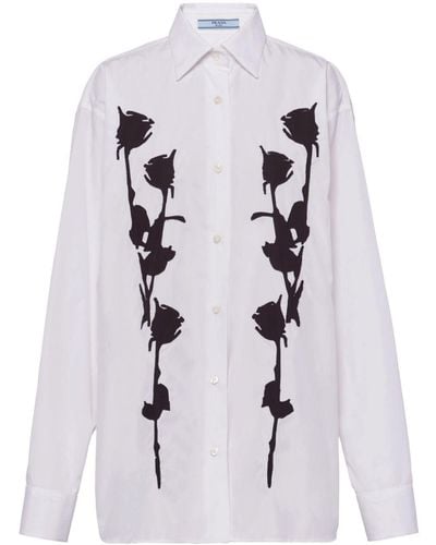 Prada Hemd mit Blumenapplikation - Weiß