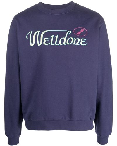 we11done Logo-print Cotton Sweatshirt - Blue