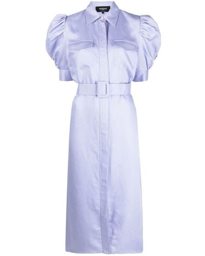 Rochas Belted-waist Puff-sleeve Midi Dress - Blue