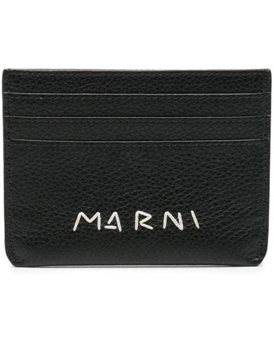 Marni Logo-embroidered Leather Card Holder - Black