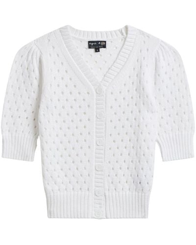 agnès b. Eyelet-embellished Cotton Cropped Cardigan - White