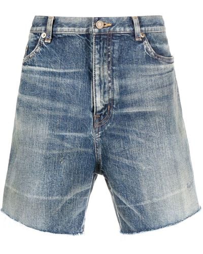 Saint Laurent Jeans-Shorts in Distressed-Optik - Blau