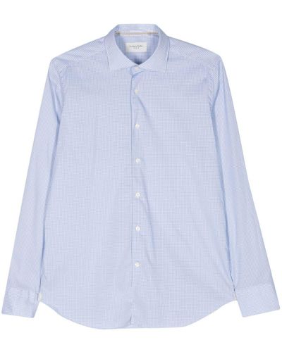 Tintoria Mattei 954 Geometric-print Cotton-blend Shirt - Blue
