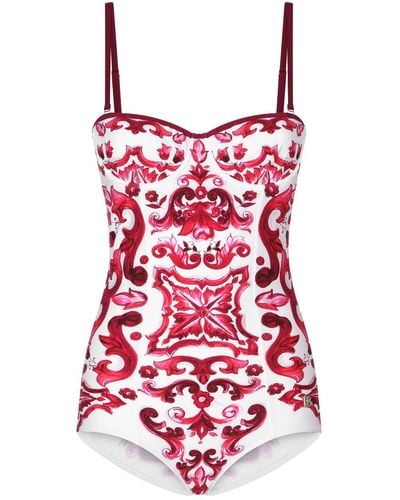 Dolce & Gabbana Bañador estilo balconette con estampado Maiolica - Rojo