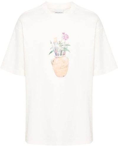 Drole de Monsieur T-Shirt mit Pinsel-Print - Weiß