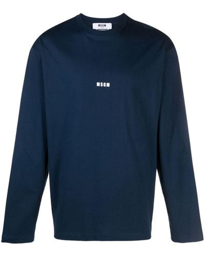 MSGM Logo-print Long-sleeve Cotton T-shirt - Blue