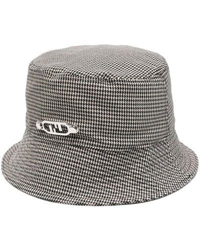 Fendi Houndstooth Logo-plaque Bucket Hat - Grey