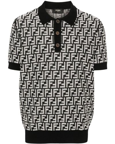 Fendi Gebreid Poloshirt Met Ff Patroon - Zwart