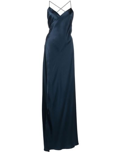 Michelle Mason V-neck Silk Dress - Blue