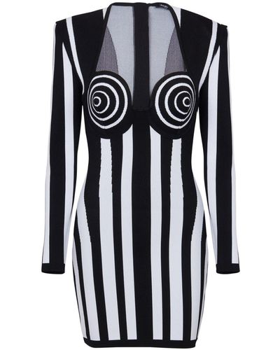 Balmain Striped Knitted Dress - Black