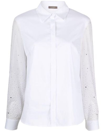 Peserico Rhinestone-embellished Cotton-blend Shirt - White