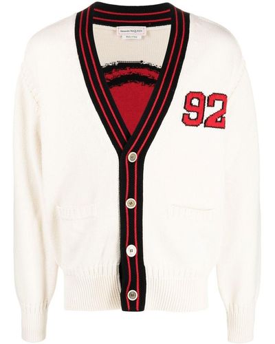 Alexander McQueen Number-patch Cotton-wool Cardigan - Red
