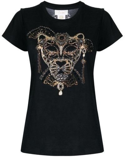 Camilla T-shirt en coton à imprimé graphique - Noir