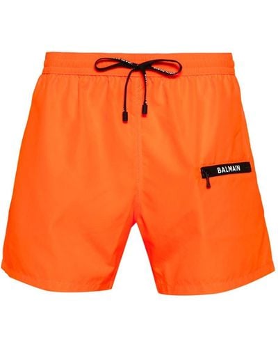 Balmain Short de bain à logo imprimé - Orange