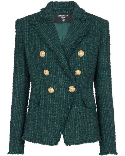 Balmain Doppelreihiger Tweed-Blazer - Grün