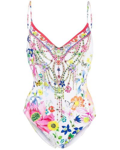 Camilla Tie-back Floral-print Swimsuit - White