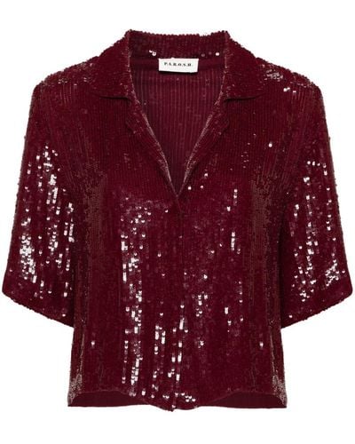 P.A.R.O.S.H. Sequin-embellished V-neck Shirt - Red