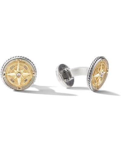 David Yurman 18kt Yellow Gold And Sterling Silver Maritime Compass Diamond Cufflinks - Metallic