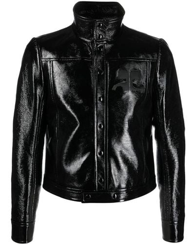 Courreges Logo-patch Faux Leather Jacket - Black
