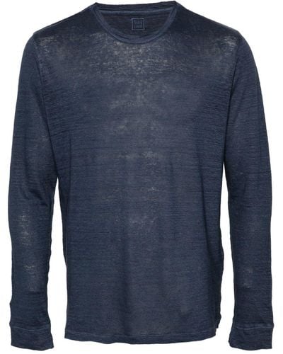 120% Lino Meliertes T-Shirt aus Leinen - Blau
