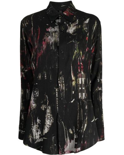 Y's Yohji Yamamoto Camisa con estampado de pintura - Negro