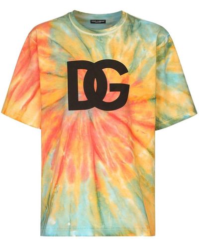 Dolce & Gabbana Tie-dye Logo-print Technical T-shirt - Orange